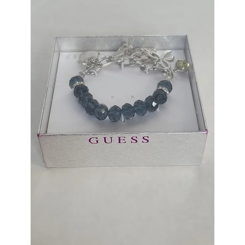 Guess Charm Bracelet France Eiffel Tower Silver Tone Blue Gems